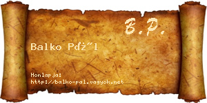 Balko Pál névjegykártya